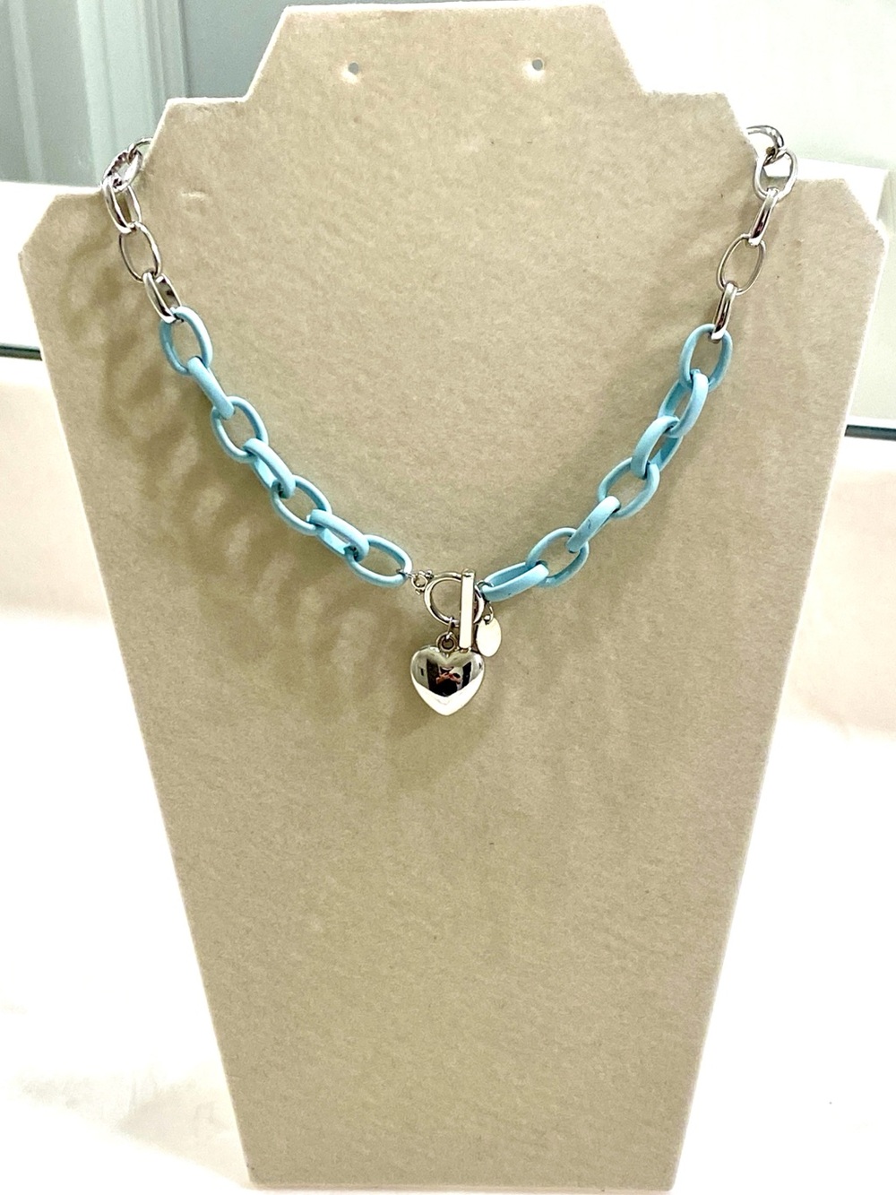 Icing Light Blue Link Necklace with Silver Heart Charm